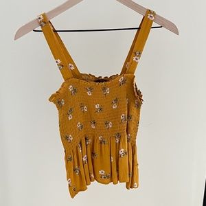 American Eagle Gold Floral Shirred Top